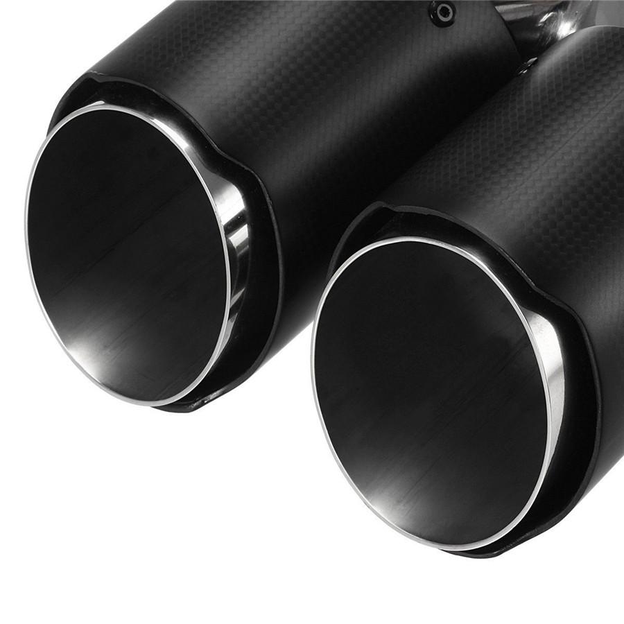 Right 63mm ID 89mm OD Matte Carbon Fiber Car Exhaust Pipe Muffler Trim Dual Tips
