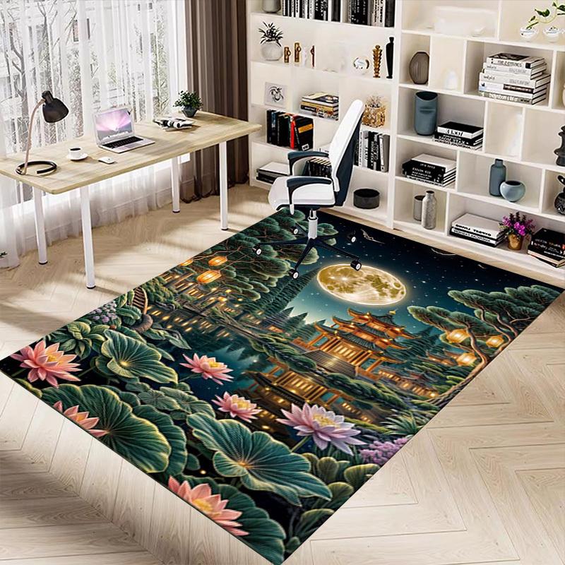 1PC Moonlit Temple Lotus Pond Non-Slip Floor Carpet Compatible for Office&Living Room&Bedroom&Dining Room - Flat - Weave Machine-S0333