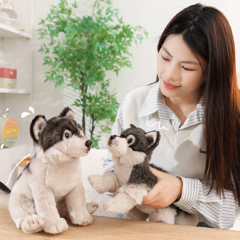 Wolf Plush Toy Animal Figurine With Short Pile Material For Kids And Adults