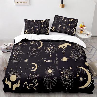 Boho Sonne und Mond Bettbezug Mysteriöses Astrologie Bettwäscheset Mikrofaser Hexe Wicca Wahrsagerei Tarotkarten Steppdeckenbezug