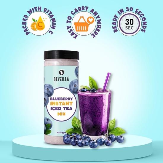 Bevzilla Blueberry Instant Iced Tea Mix - 400 Grams | Perfect For Summers| Refreshing| Premix Powder