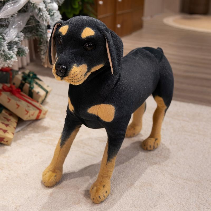 Rottweiler-Plüschtier, 3D-Simulation, stehender schwarzer Hund, superrealistisch, Dobermann-ähnliches Stofftier, tolles Geschenk für Kinder zu Weihnachten und Halloween