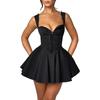 Summer Lovely Sweet A Line Short Dress Yellow Sexy Sleeveless Lace Up Pleated Party Dresses Hollow Out Slim Fit Elegant Holiday Dress Women