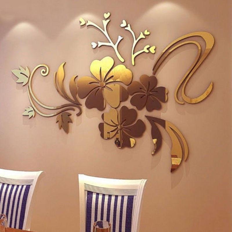 

Съемный 3D зеркало цветок искусство стикер стены акриловая роспись наклейка домашний декор комнаты золотой