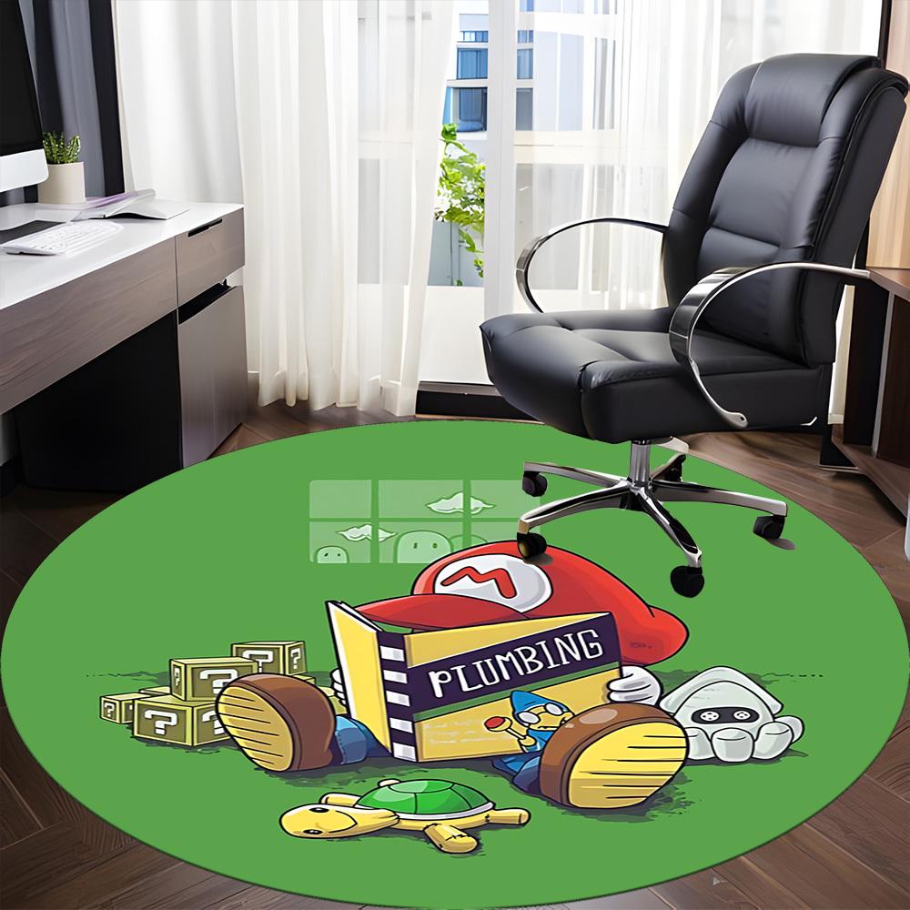 1PC Mario Bros. Plumber Office Round Area Rug, Indoor Mat Suitable For Office, Under Office Chairs Bedroom Living Room Home Decor, Room Deco110