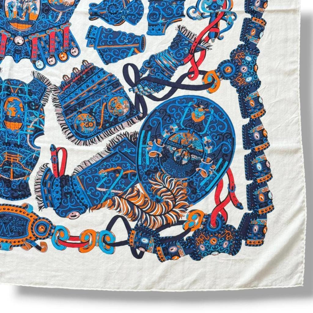 Used Hermes God of War Mars Carre 140 Cashmere Silk Carre Geant