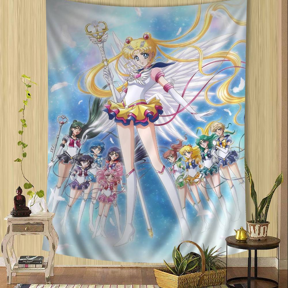 Anime SSailor Lovely MMoon Tapestry Art Printing Japanese Wall Tapestry Anime Wall Hanging Home Decor