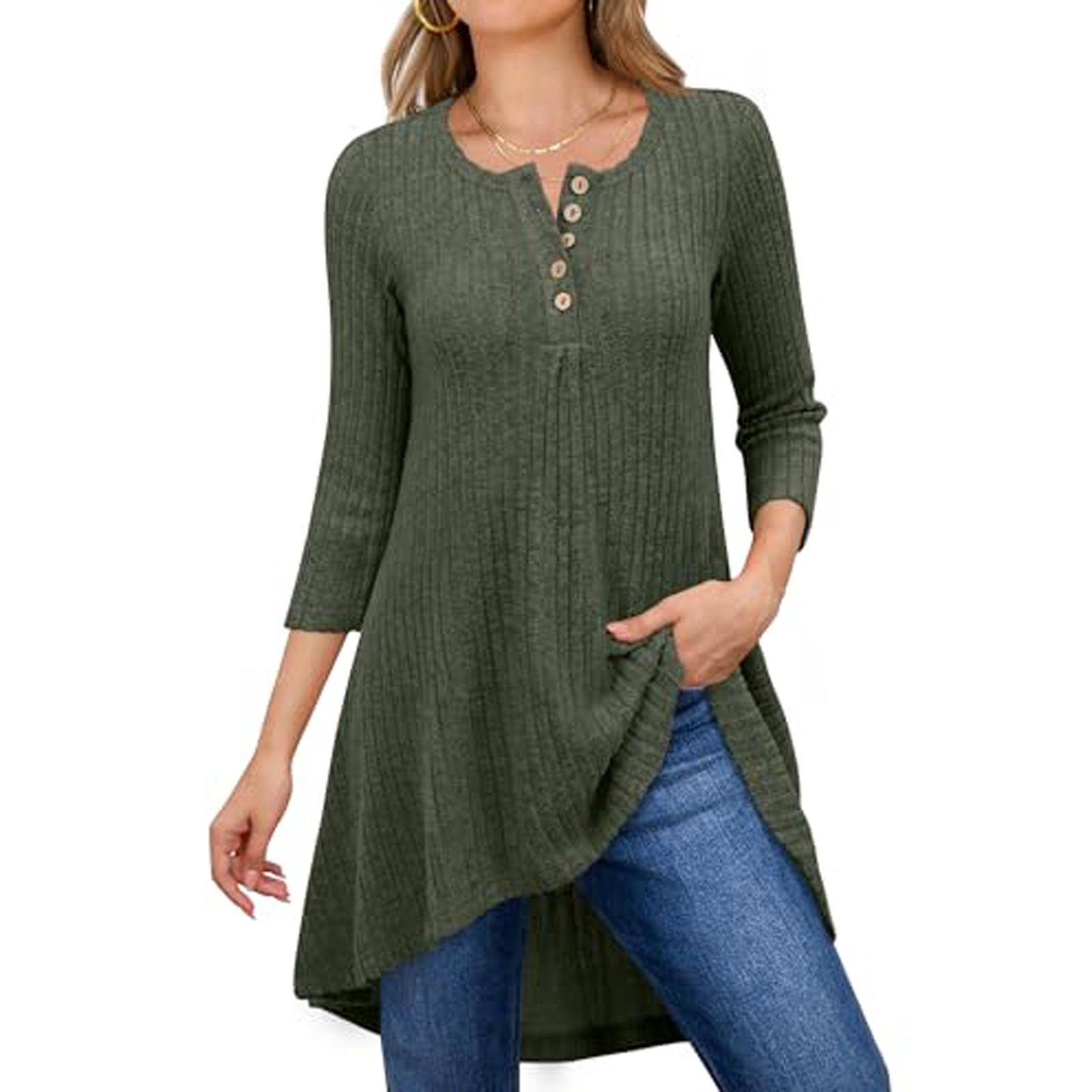 

Women s Fashionable Casual V Neck Solid Color Long Sleeve Top XL армия зеленый