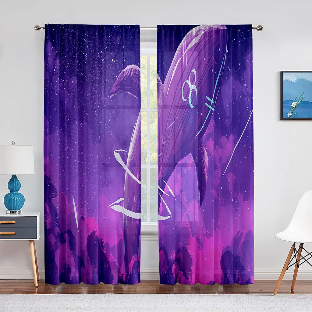 Watercolor Whale Underwater Animal Psychedelic Sheer Window Curtains for Living Room Bedroom Home Decor Chiffon Tulle Curtain