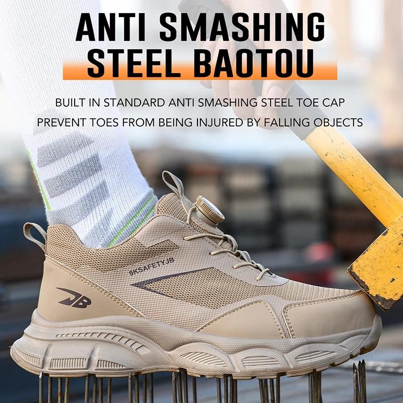 Fashion Breathable Work Shoes For Men Anti-smash Anti puncture Safety Shoes Men boots Rotating Button Indestructible Shoes Male Sneakers