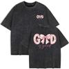 God Is Good Flower Bow Printing Washed T-Shirts Womens Cotton Short Sleeve Tops Summer O-Neck Oversized Clothes