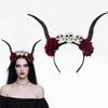 Gothic Lace Rose Devil Horn Headpiece Stylish Hair Hoop Lightweight Photoshoots Props For Halloween Cosplay Event