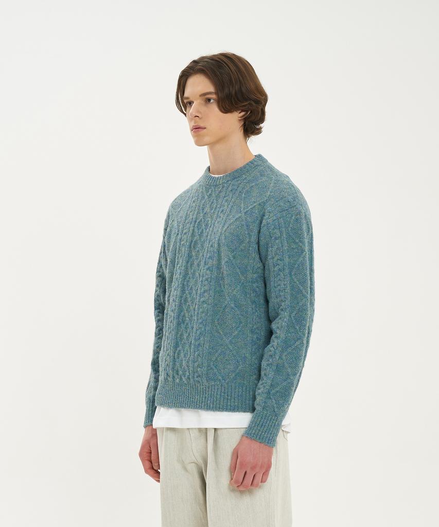 BLOND9 Wool Fisherman Knit Sweater_Turquoise