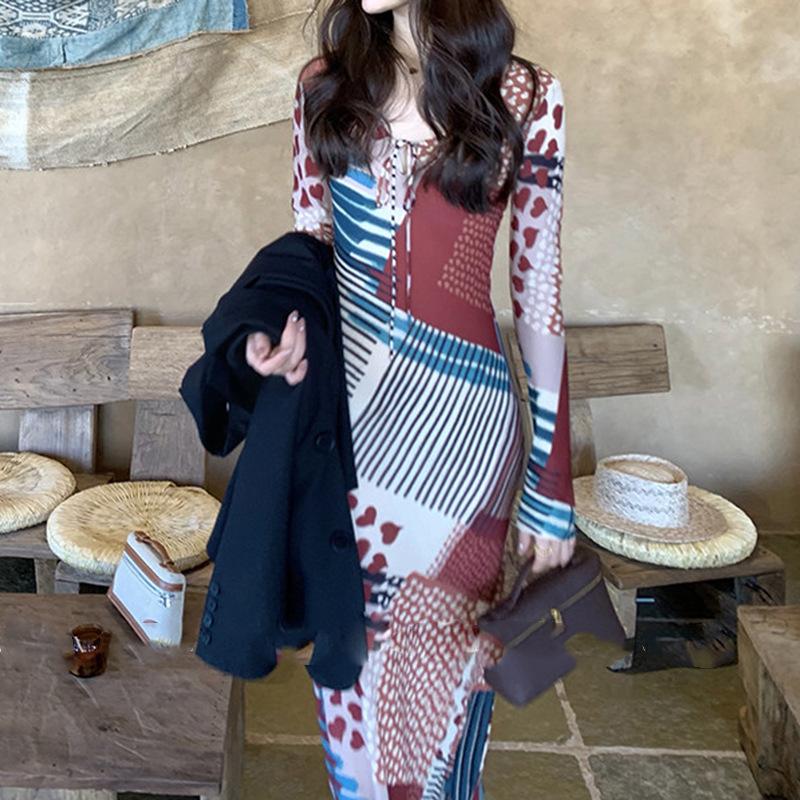 

Pop Art Retro Holiday Bias-Cut Fishtail Dress - Spring 2026 Fashion Large
