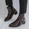 Chelsea Martin boots men's autumn and winter high-top shiny leather pointed British style men's boots zipper fashion heightening leather shoes