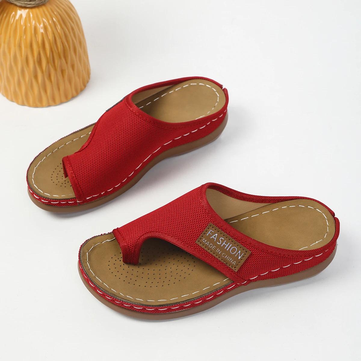 

Модные женские шлепанцы на танкетке с застежкой-молнией, удобные трикотажные тапочки с толстой подошвой, нескользящие женские пляжные сандалии большого размера 35 красный