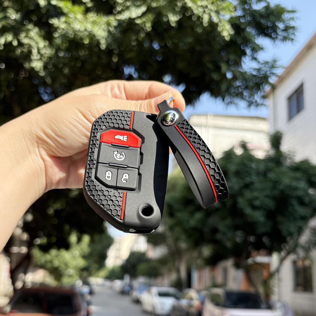 Car Accessories Protector For Jeep JL 2021 Wrangler JLU Gladiator Grand Cherokee Silicone Car Key Caps Holder Folding Key Case