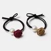 4Pcs Hair Rope Flocking Rose Flower Imitation Pearl Decor Hair Tie Soft No