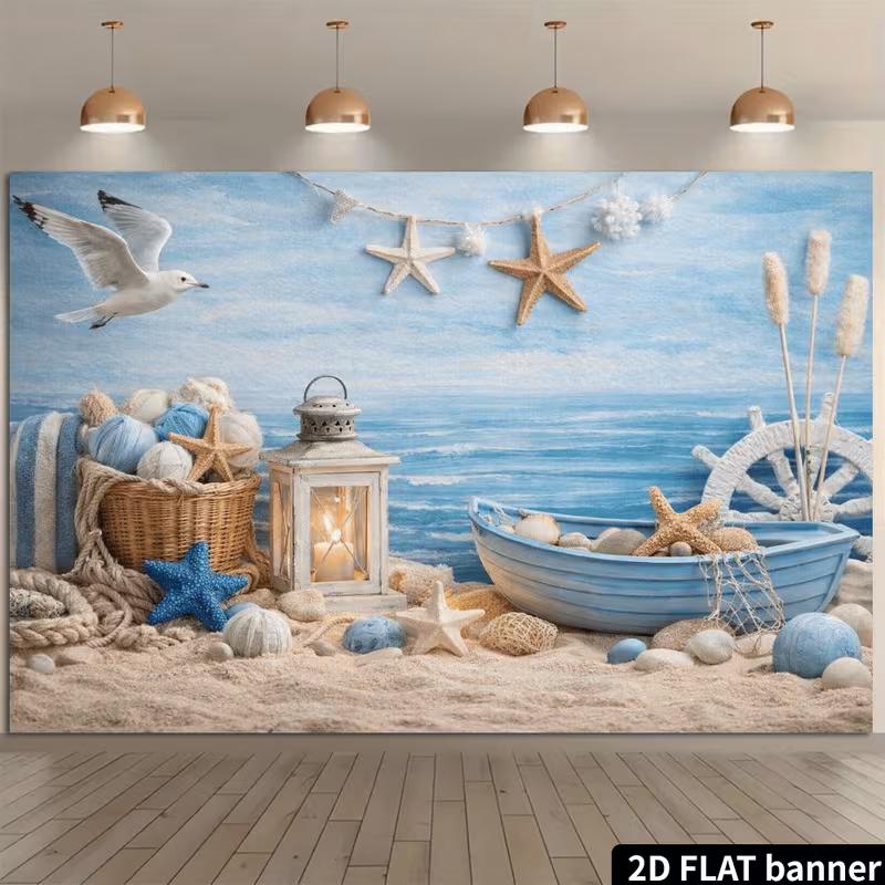 2D Seaside and Nautical Themed Backdrop Photo Background Banner