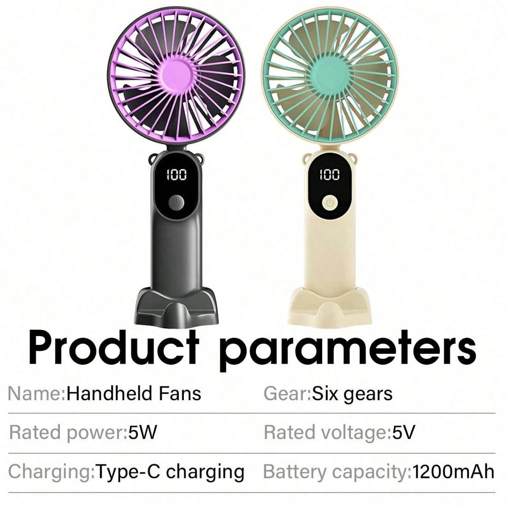 Portable Fan Mini Handheld Personal Fan Rechargeable LED Display Screen Suitable for Travel, Camping, and Outdoor Activities.