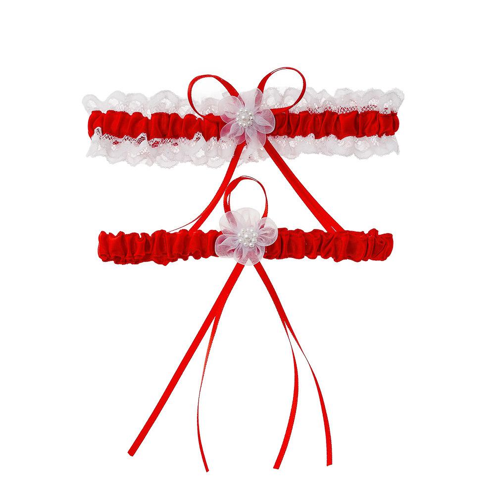 New 2PCS/Set Wedding Garter Bridal Shower Bride Keepsake Ivory Lace Floral Rhinestone Bow Women Ladies Garter Hen Night Supply