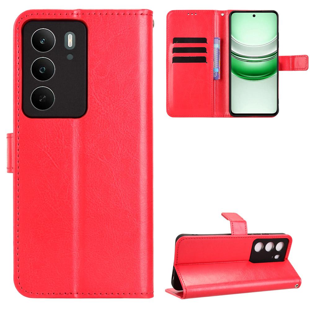 

For Realme C71 4G PU Leather Case with Strap Crazy Horse Texture Phone Wallet Cover Red