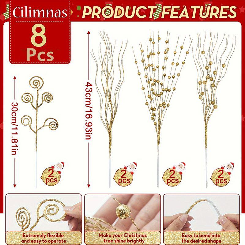 

8Pcs Christmas Decoration Glitter Artificial Berries Branch for Christmas Tree Home Decor DIY Xmas Wreath Decoration Navidad золотой