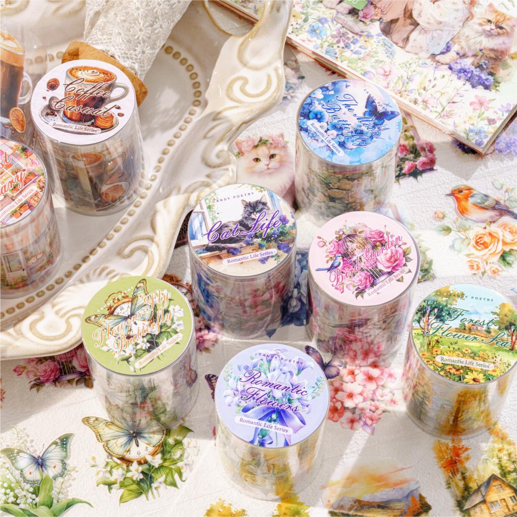 50mm*2m Romantic Life Theme Decoration PET Plant Ledger Material Flower Tape DIY Scrapbooking Hand Made Masking Tape