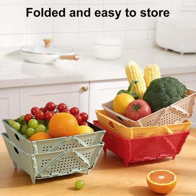 מסננת רב-תכליתית מתקפלת, סל אחסון וסינון, בדרגת מזון, ללא BPA, ניקוז עצמי, ניתן לערום, סל לפירות וירקות