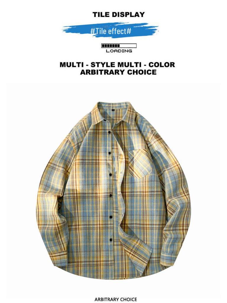 Men's Striped Plaid Long-Sleeve Shirt Jacket - Japanese Fashion, Hong Kong Style, Ideal for Spring and Autumn