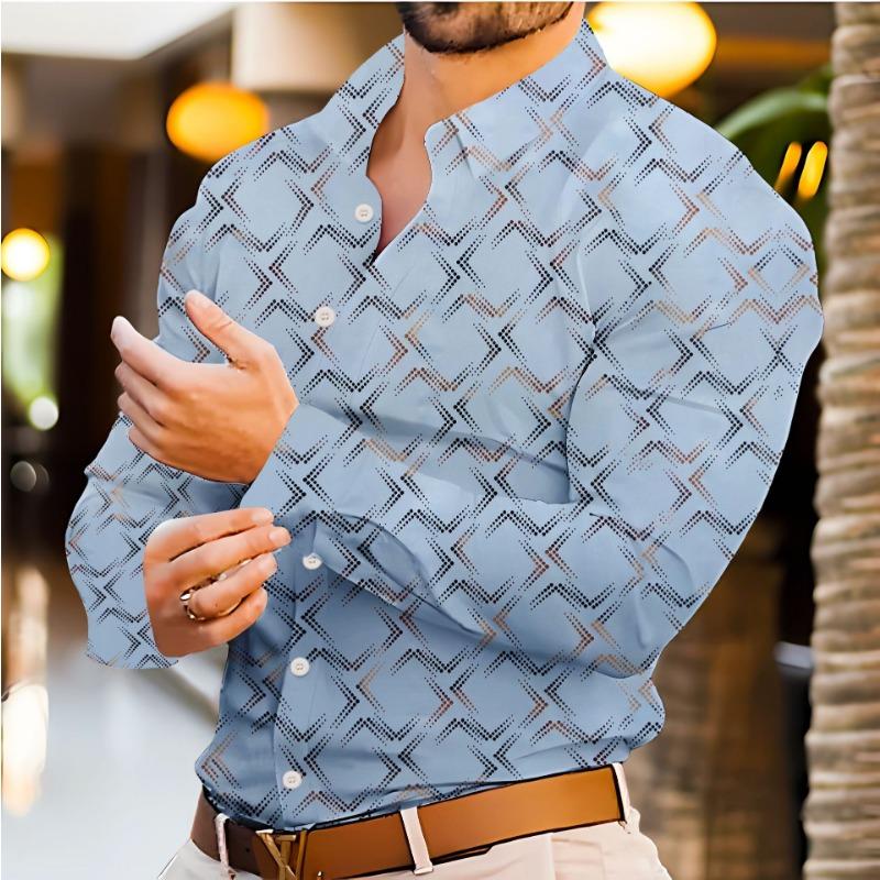 Men's Spring Autumn Fashion Hot Stamping Print Casual Long-Sleeve Versatile Shirt