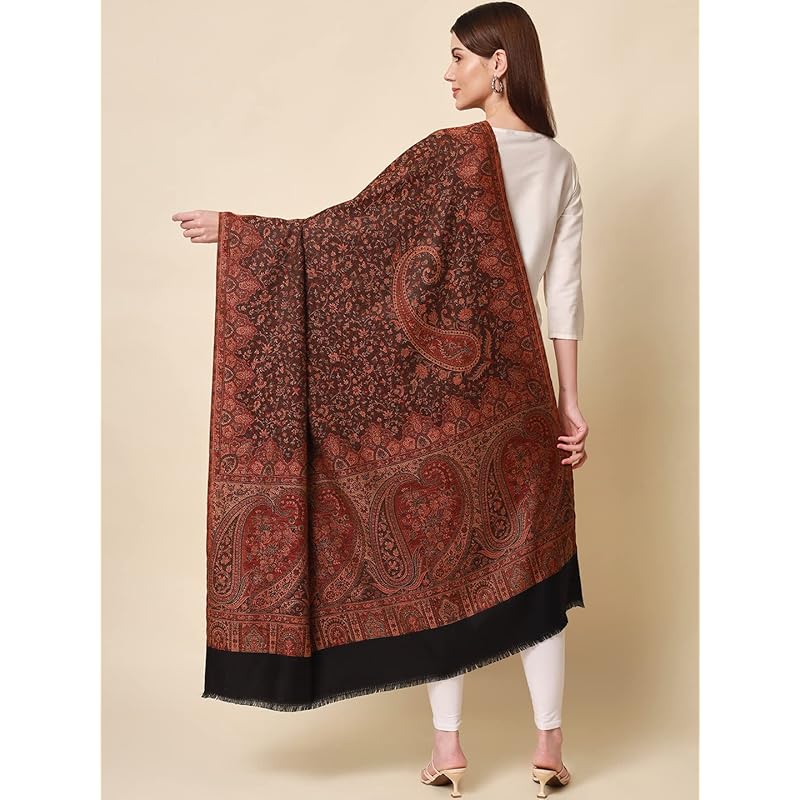 Pashmoda- Women's Faux Pashmina Jamawar Shawl, Wrap (SIZE: 40X80 Inches) (Black)