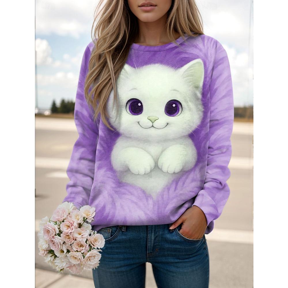 Women's  Animal Cat Printed Sweatshirt 3D Print O-Neck Long Sleeve Tops Women's Apparel Streetwear Fall Winter Pullover