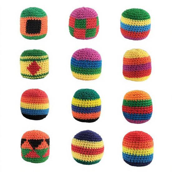 Hand Knitted Beanbag Balls Set Soft Filled Throwing Juggling Balls for Kids Adults Colorful Cotton Yarn Footbag for Coordination Outdoor Play