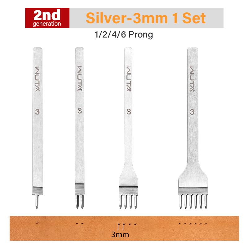 WUTA 1Set 4pz Strumento Base Scalpello per Pelle Punzone Diamantato Foro Punzone Cucitura Artigianato Pelle Strumenti 3/4/5/6mm 1-2-4-6 denti