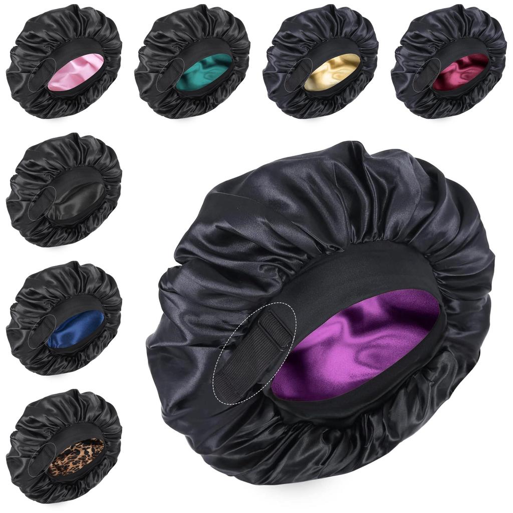 Double Layer Satin Sleep Cap With Adjustable Fit For Comfort And Style