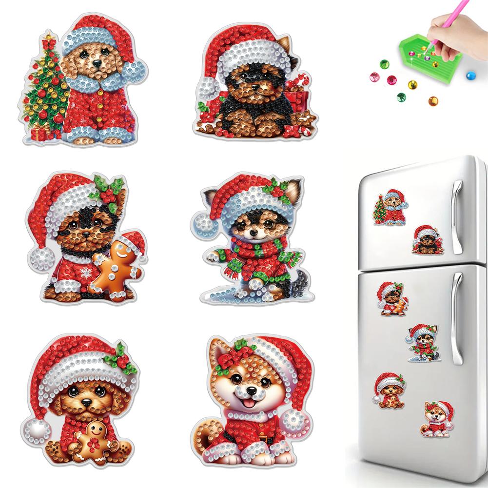 6pcs 2D Flat Xmas DIY Diamond Painting Refrigerator Magnet Special Shape Crystal Refrigerator Magnet for Home Kitchen Decoration