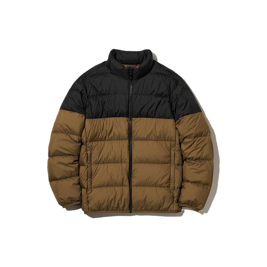 UNIQLO Color Block Stand Collar Zipper Low Saturation Down Jacket Men outerwear Light-Brown 456570-35