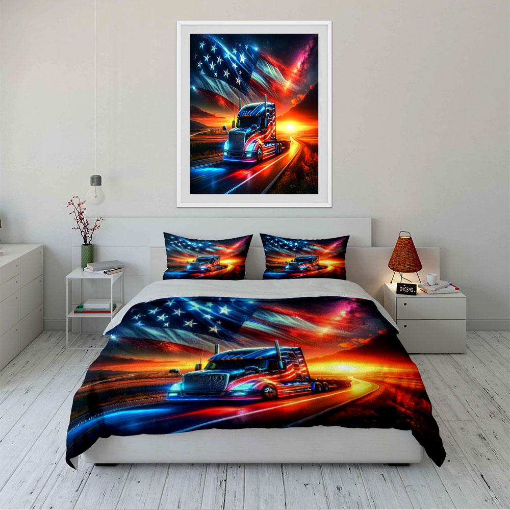 American Flag Truck Bedding Set Bedding Duvet Cover Set Duvet Cover Pillowcases (1 * Duvet Cover 2 * Pillowcases, without duvet insert)