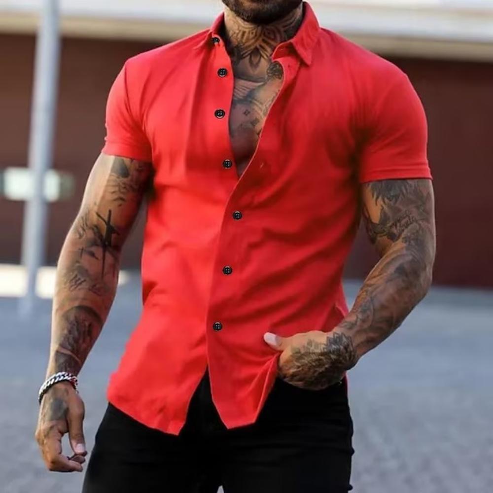 Camicia Casual da Uomo Semplice Estiva a Maniche Corte Colore Unico Giovanile Trendy Sportiva Stile Sottile