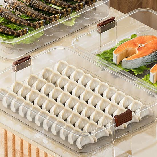 Dumpling Storage Box Transparent Stackable with Handle Design Safe Odorless Freezer Storage Organizer for Kitchen