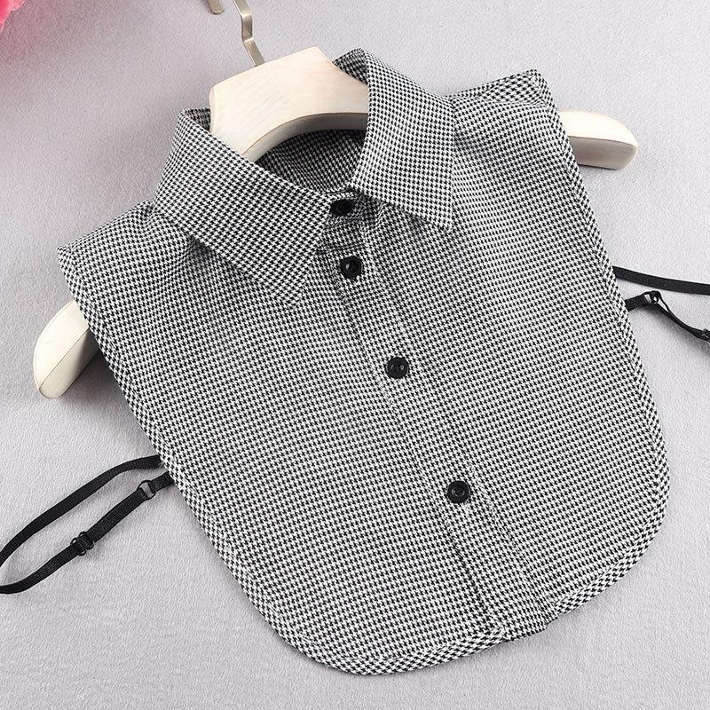 Women's Trendy Houndstooth Peter Pan Fake Collar Shirt