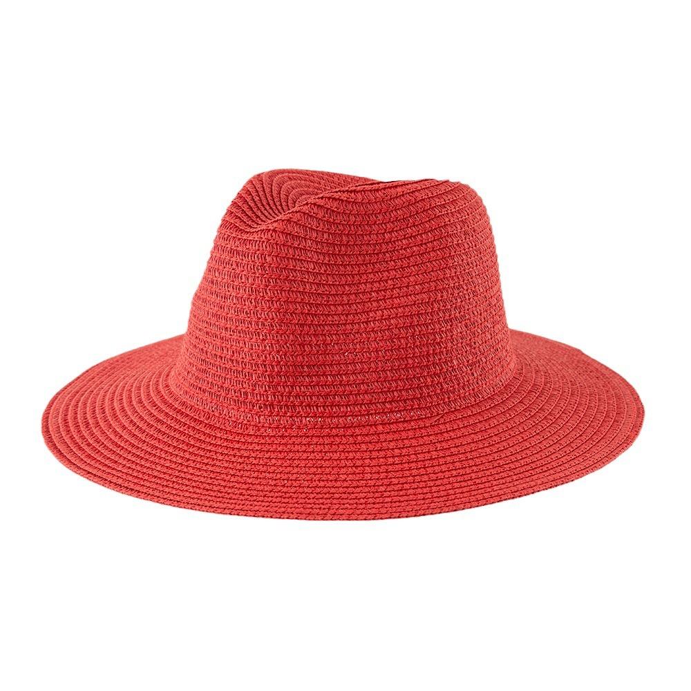 Straw Hat Solid Color Straw Top Hat Women, Seaside Beach Sunshade Sun Protection Panama Jazz Hat