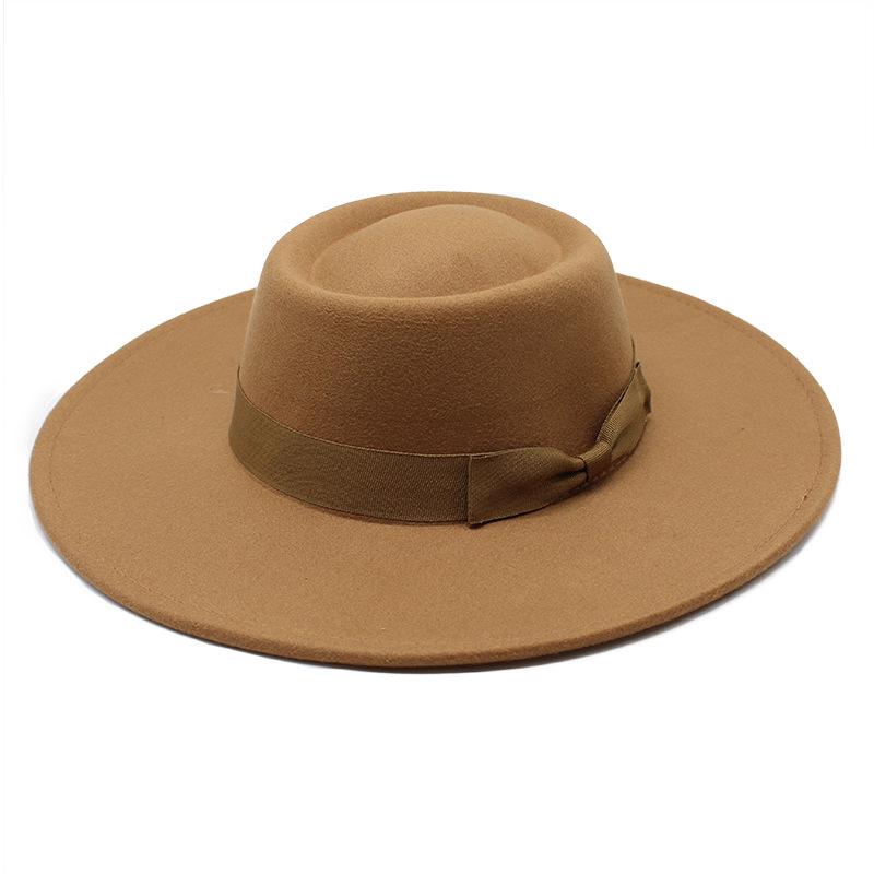 New simple solid color wool.cm brim men's and women's autumn and winter warm outdoor oval ring top hat