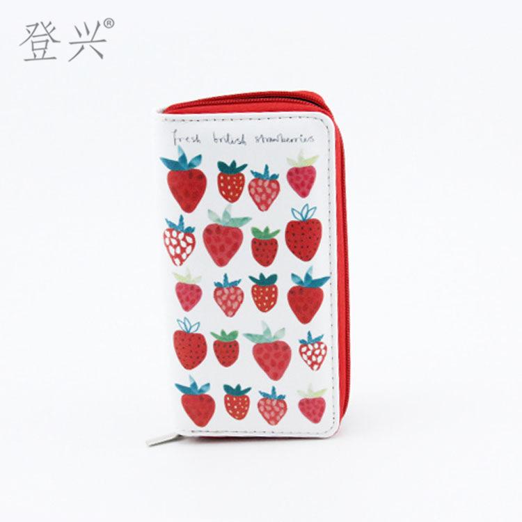 Neues kreatives Cartoon-Frucht-PU-Langreißverschluss-Portemonnaie, niedliches einfaches Studenten-Druck-Portemonnaie