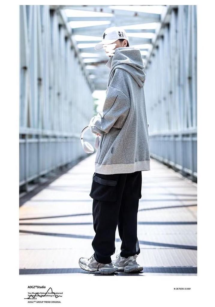Unisex High-Neck Hooded Sweatshirt - Heavyweight, Casual, Loose-Fit Jacket for Spring, Autumn, Winter; Trendy Couples' Top for High Street Style
