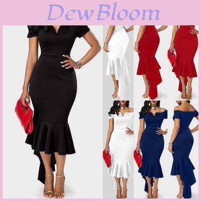 Elegant 2023 Autumn Fashion Women's V Neck Off Shoulder Short Sleeve A Line Dress