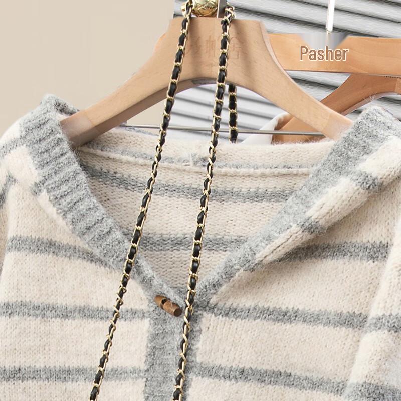 Women's Wool Blend Hooded Color Block Stripe Sweater