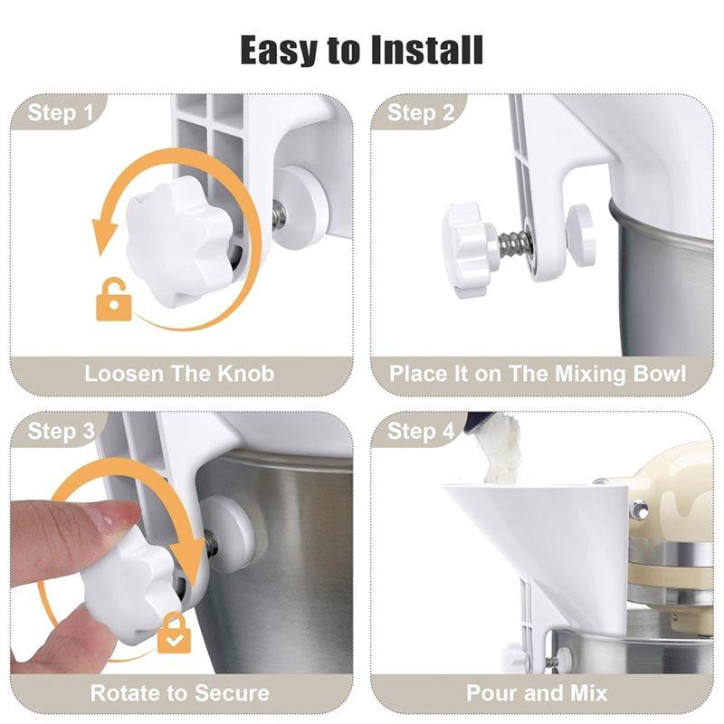 SHGO-Flour Funnel For Kitchenaid Stand Mixer- Wide Mouth Pouring Chute Attachment Fit For Glass, Stainless Steel Bowls