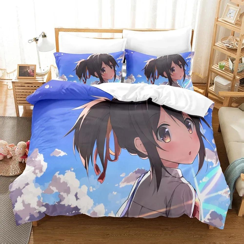 Comforter Top Your Name Luxury Bedding Set Japan Anime Cartoon Comforter Linen Twin Single Size Print Home Textile